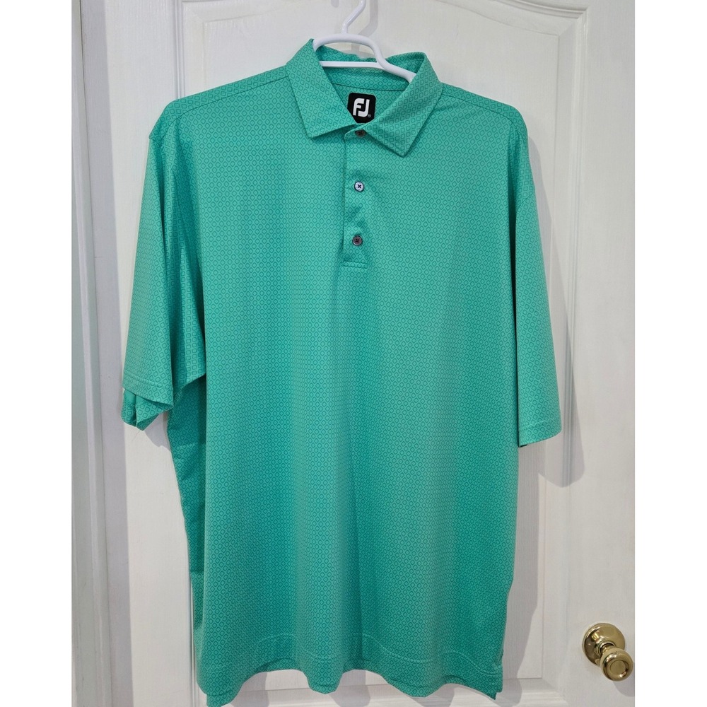 FootJoy Polo Shirt Mens XXL Green Diamond Geometric Performance Golf Top - Picture 1 of 9